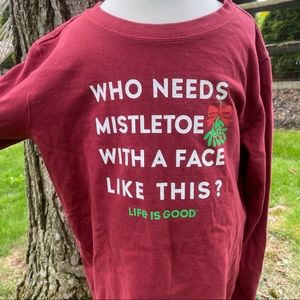 Life is Good long sleeve Christmas holiday boys kids shirt mistletoe